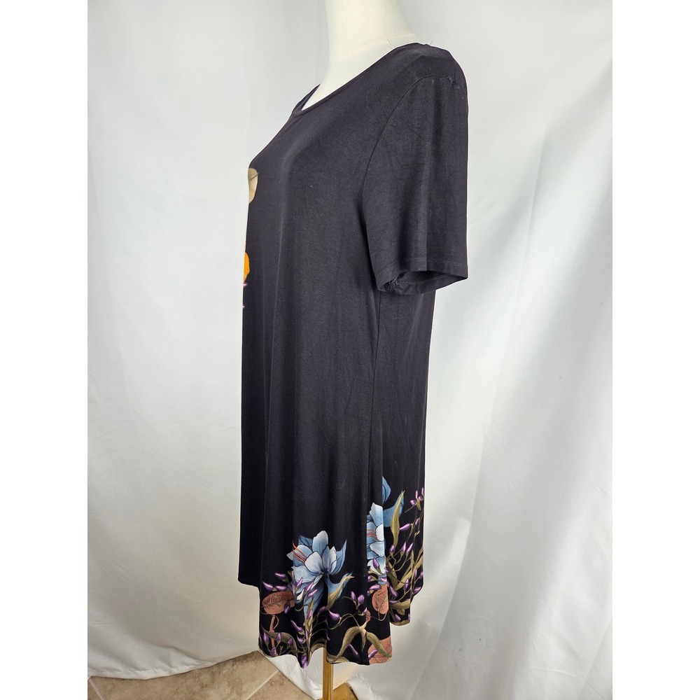 Desigual Floral Shift Dress XL Black Short Sleeve Jersey Boho Artistic Eclectic - Picture 6 of 14